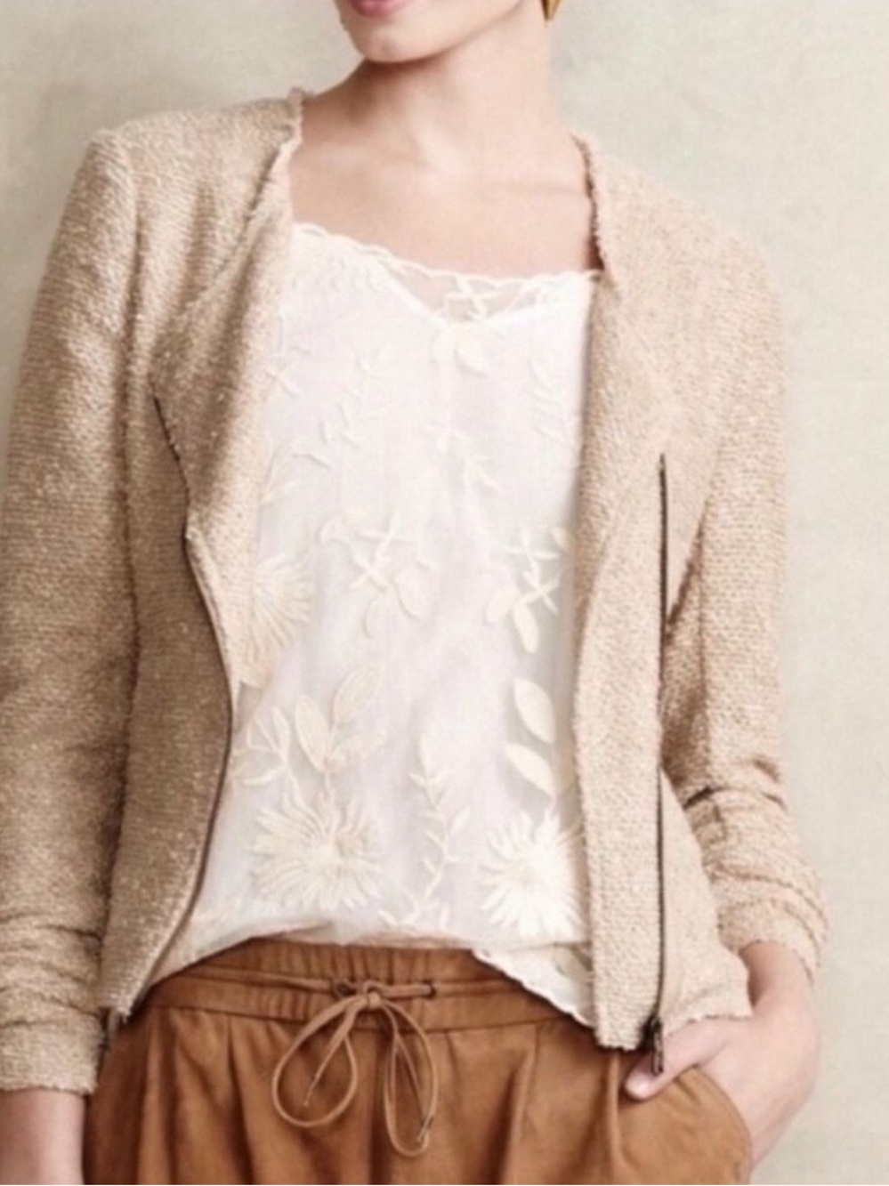 Anthropologie Cartonnier Golden Honey‎ Shimmer Tweed Moto Jacket Large